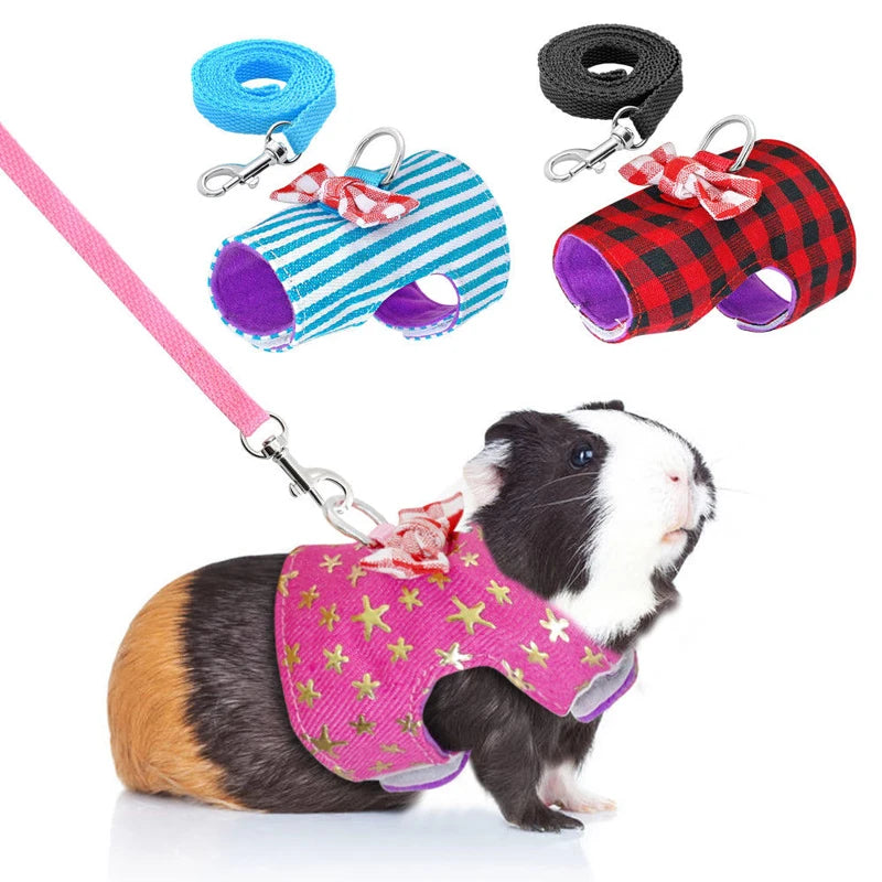 Hamster Small Pet Harness Rabbit Bowtie Striped Star Harness Vest Leash Traction Rope Baby Ferrets Rats Hamster Chest Strap