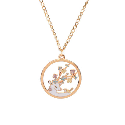 Cute Cat Bunny Sika Deer Necklace for Women Kids Fashion Cartoon DIY Animal Pendant Necklace Party Jewelry Accessories Gift