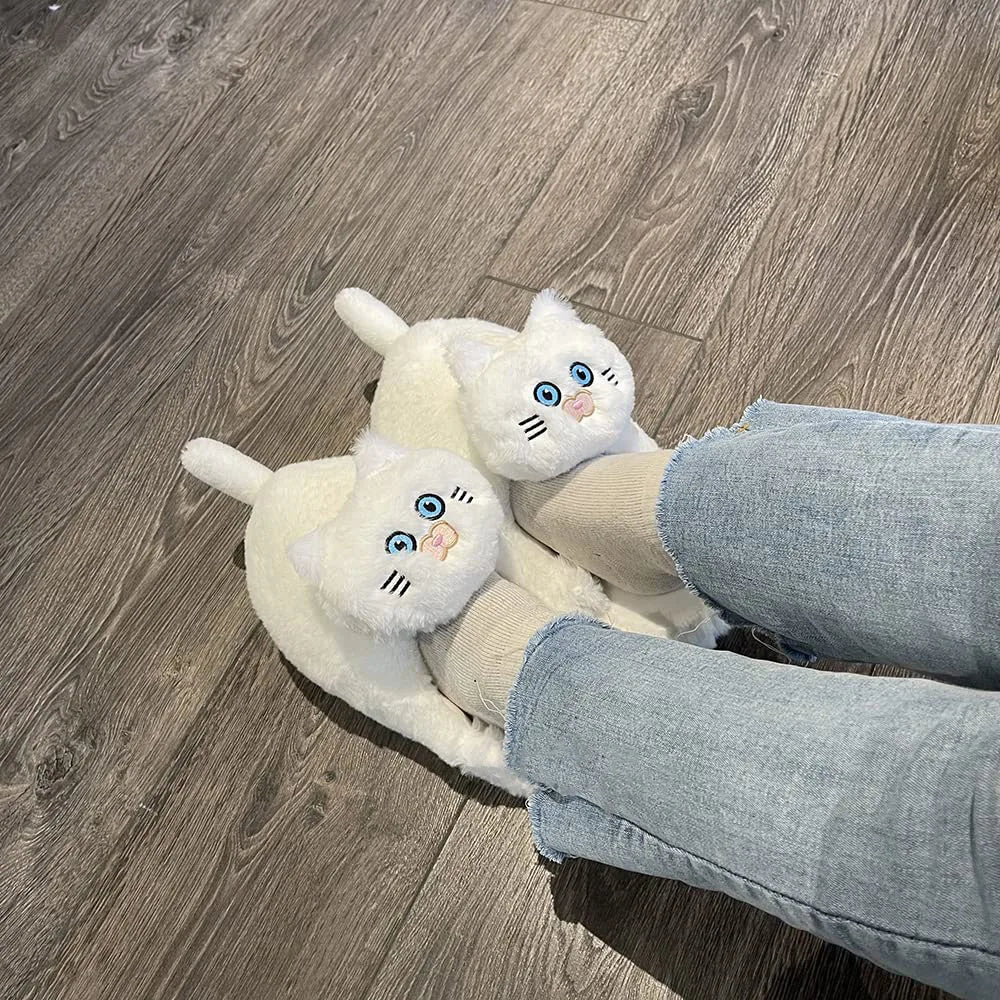 Footsie Cat Slippers Women's Winter Warm Shoes Free Shipping Funny Kitty Animal Slides Woman Fluffy Fur Mules Birthday Gift Toys