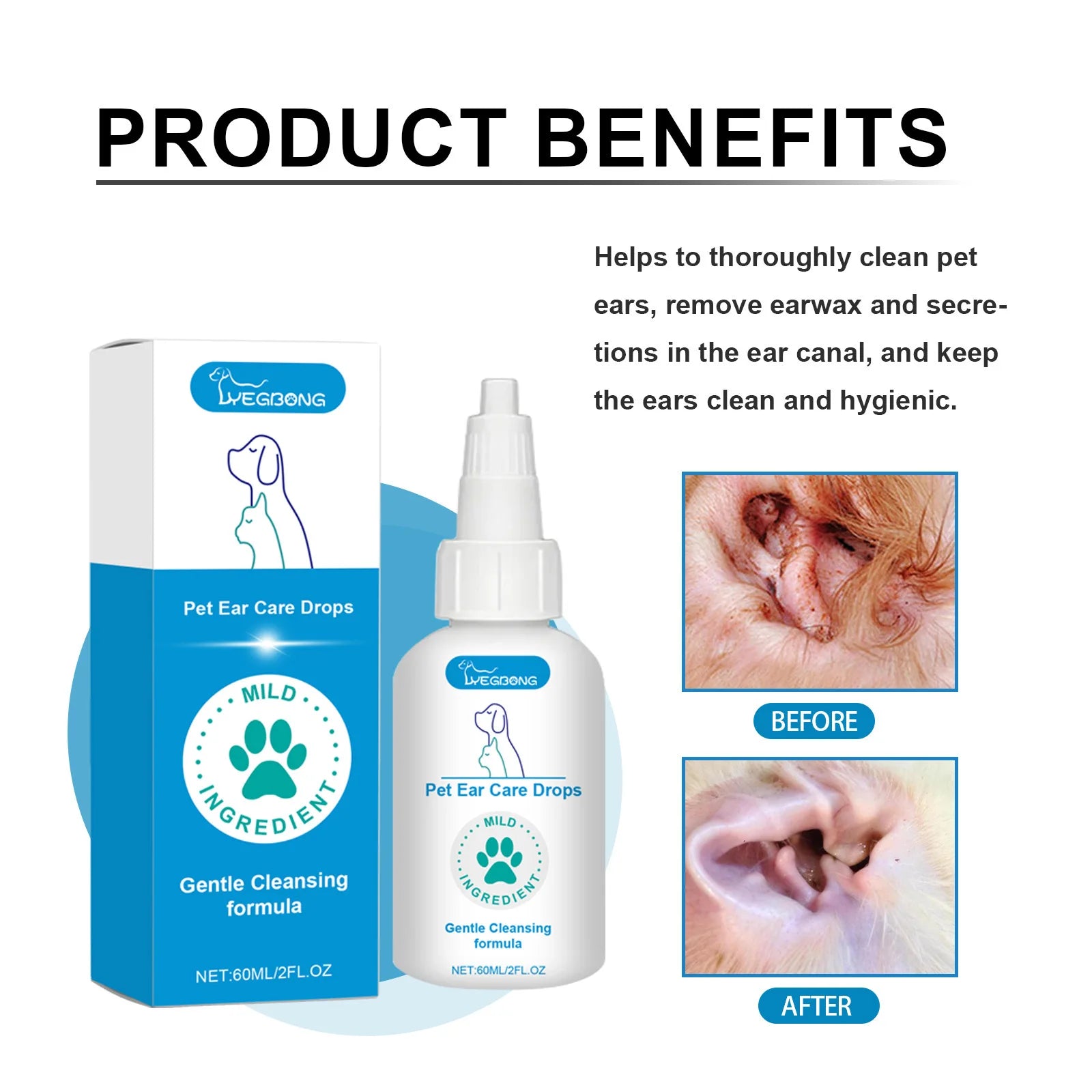 Dog Ear Drop Infection Mite Control Ear Wax Canal Cleaning Odor Itching Eliminator Soothing Irritation Pet Ear Cleaning Solution