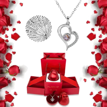 I Love You Necklace With Rose Gifts Box 100 Languages Projection Pendant Jewelry For Girlfriend 2023 New In Romantic Accessories