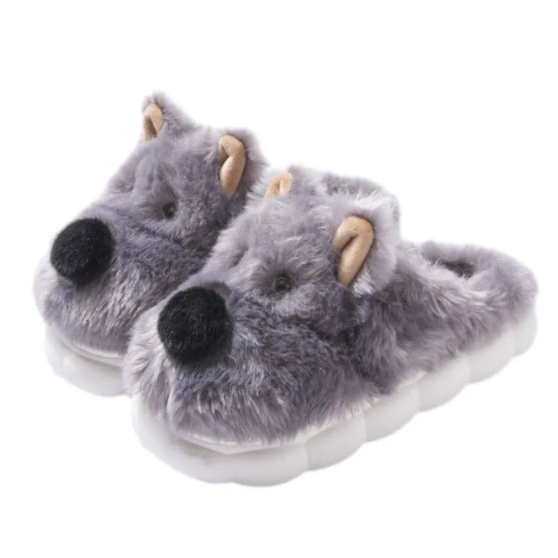 Comwarm Cute Dog Short Plush Slippers For Women 2024 Winter Warm Furry Cotton Shoes Couples Home Indoor Bedroom Cozy Slippers