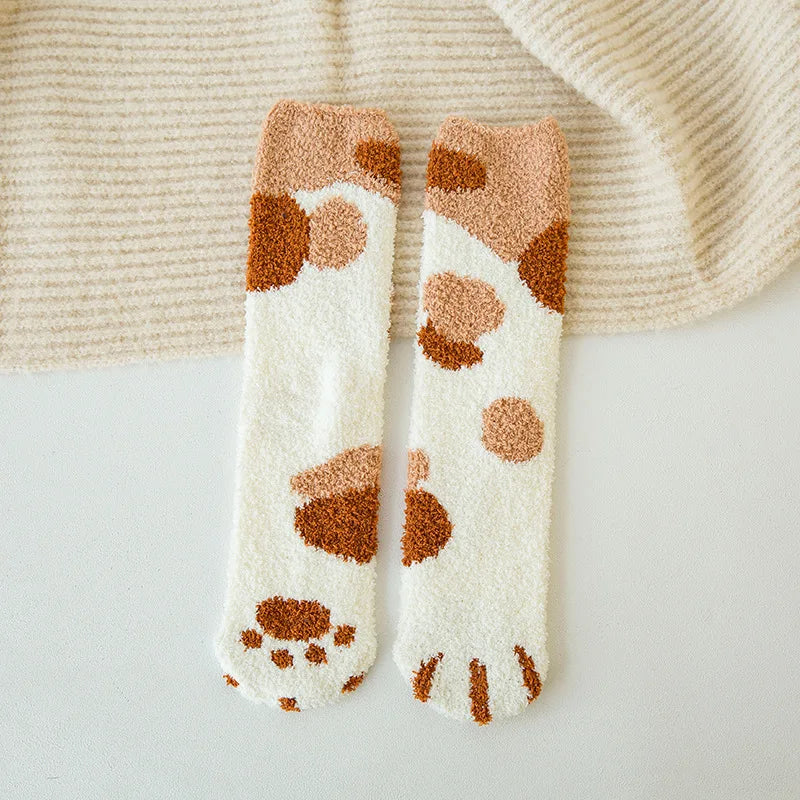 秋冬用コーラルベルベットソックス かわいい猫の爪ソックス レディース 子供 女の子 ミドルチューブ 厚手スリープソックス ホームフロアソックス