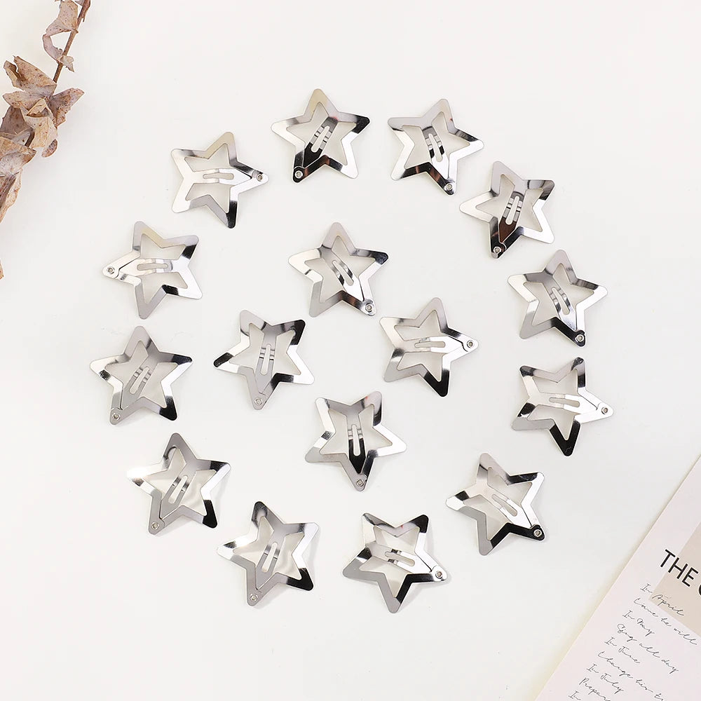 Petshomesupplies 10/100Pcs Silver Star Hair Clips for Girls Filigree Star Metal Snap Clip Hairpins Barrettes Hair jewelry Nickle Free Lead Free