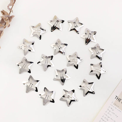 Petshomesupplies 10/100Pcs Silver Star Hair Clips for Girls Filigree Star Metal Snap Clip Hairpins Barrettes Hair jewelry Nickle Free Lead Free
