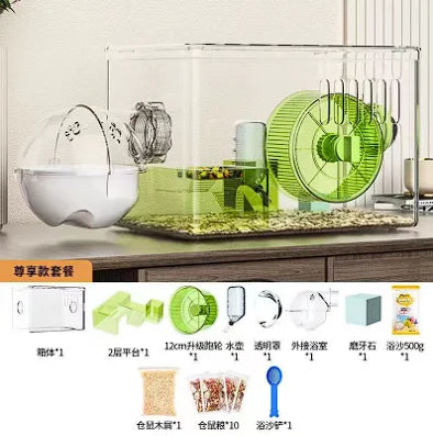 Hamster cage Luxury Grand Villa Transparent acrylic Gold silk Bear Dutch Pig two layer multi-layer combination hamster supplies