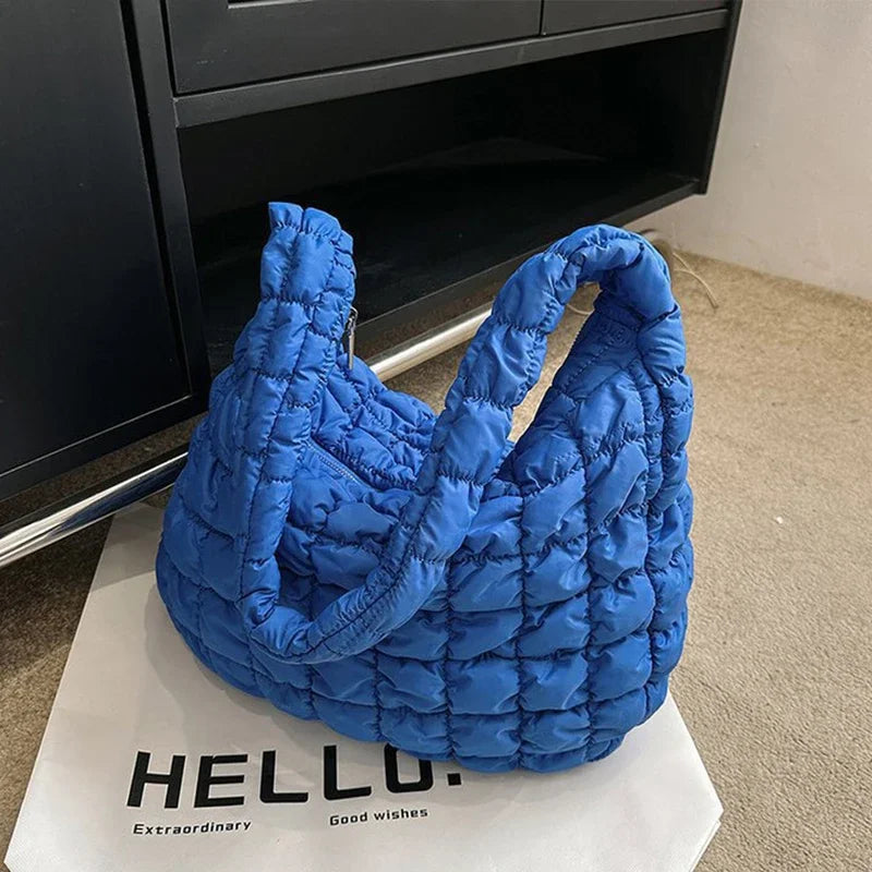 New Cloud Bag Folded Soft Pleated Bubbles Shoulder Bags Dumpling Bag Large Capacity Tote Bag Cotton Underarm Handbag Woman