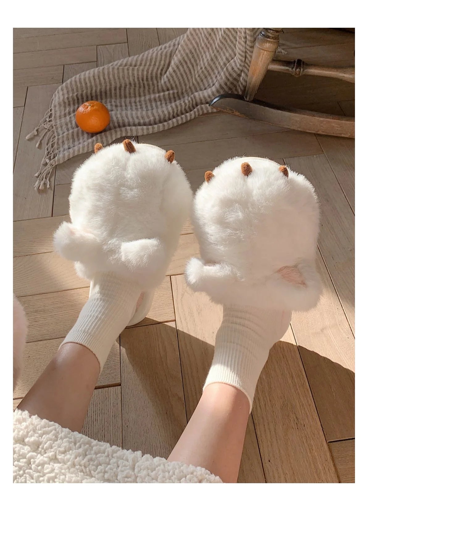 Cute Warm Cat Paw Cotton Slippers For Women's 2022 Winter Home Plush Anti-skid Slipper Funny Household Shoes