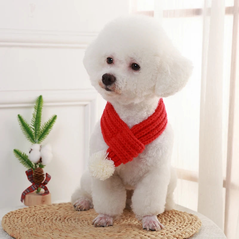 Winter Warm Knitted Pet Scarf Christmas Dog Scarf Collar New Year Pet Scarf for Small Medium Dog Teddy Chihuahua Dog Accessories
