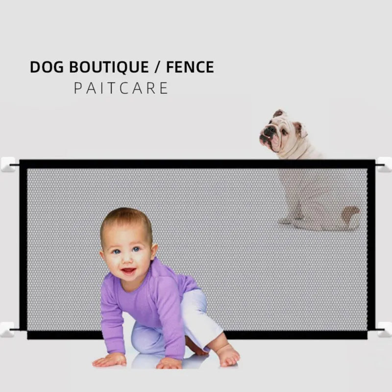 Foldable Pet Dog Gate Door Barrier Safety Guard Fence Mesh Enclosure Rectangle Magic Safety Gate Dog Safeguard With Hook