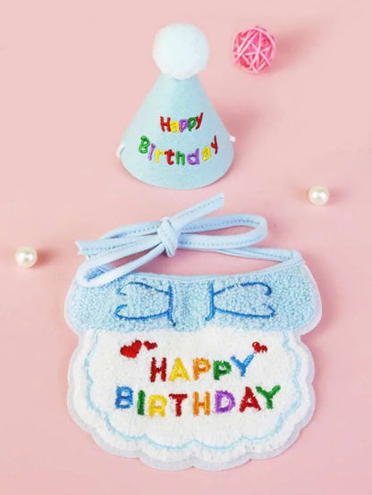 貓狗生日圍兜和派對帽迷你小狗可調式頭巾圍巾寵物生日服裝小狗用品