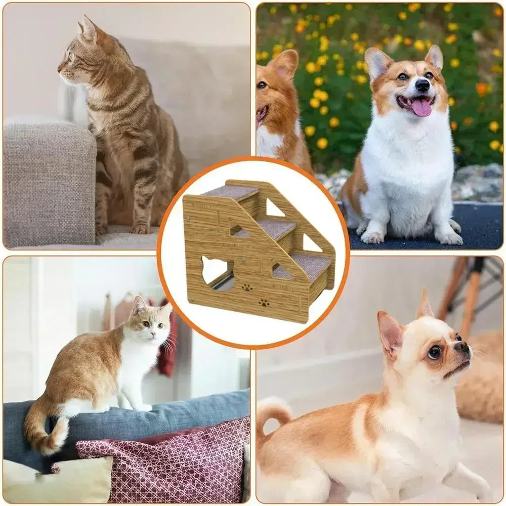 3-Tier Wooden Pet Steps with Non-Slip Surface, Perfect for Small Dogs & Cats to Access Couches and Beds Safely