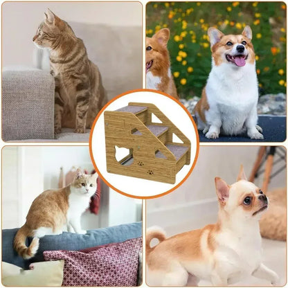3-Tier Wooden Pet Steps with Non-Slip Surface, Perfect for Small Dogs & Cats to Access Couches and Beds Safely