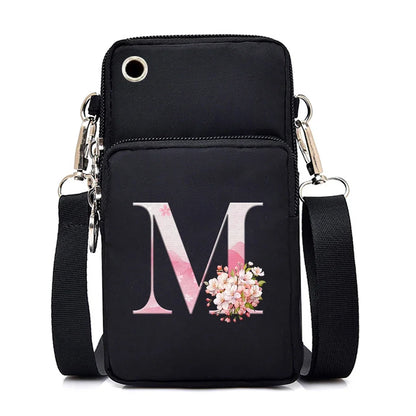 Women‘s Messenger Bag Small Handbag Crossbody Shoulder Wallet for Phone Sakura 26 Alphabet Print Coin Purse Ladies Card Holder