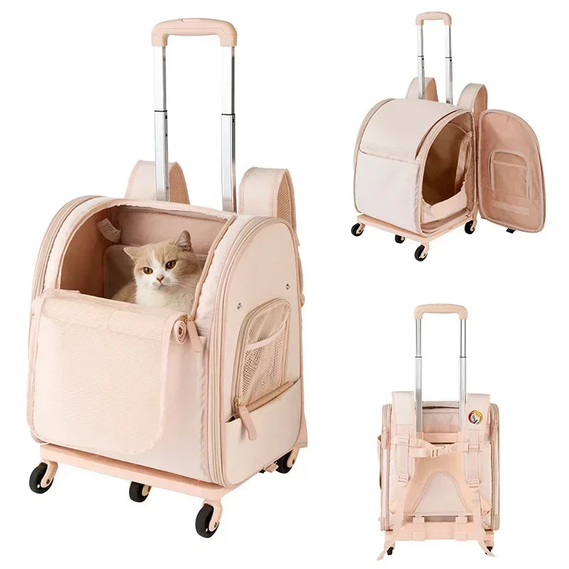 New Pet Trolley Bag Waterproof Oxford Cloth Cat Backpack Portable Foldable Lightweight Pet Trolley Case Dog Stroller Carrier