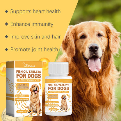 Canine Multivitamin Fish Oil Tablets for Dogs Coat Care Formula with Omega-3, Reduce Shedding & Nourish Skin Health Supplement