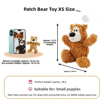 Kong Patch Bear Chew Resistant Plush Toy Sound Making Stress Relief Tug of War for Puppies And Adult Dogs Pet Toys Short Plush