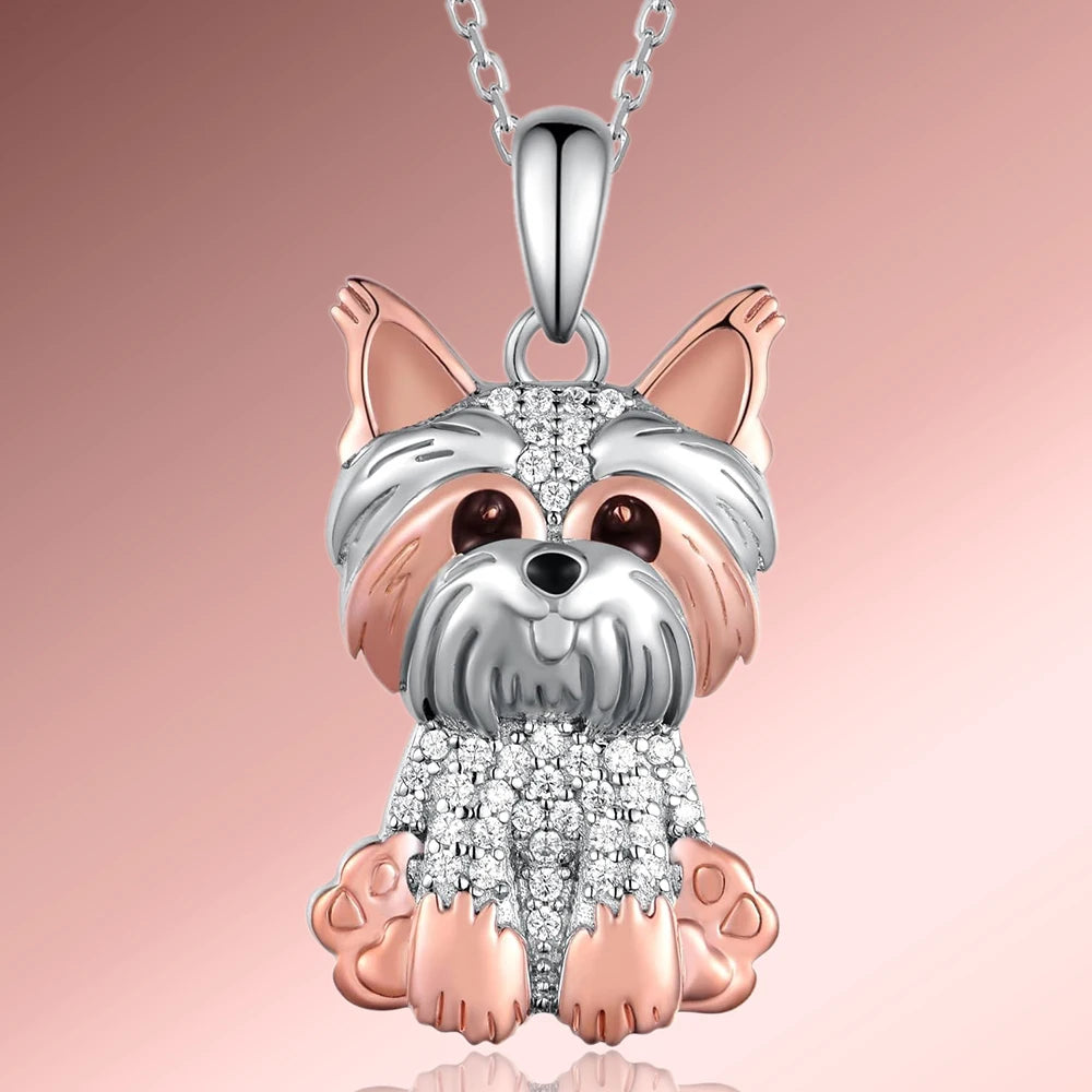Creative Cute Two-Color Yorkshire Pendant Necklace for Women Pet Puppy Jewelry Animal Accessories Birthday Gift for Dog Lovers