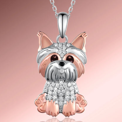 Creative Cute Two-Color Yorkshire Pendant Necklace for Women Pet Puppy Jewelry Animal Accessories Birthday Gift for Dog Lovers