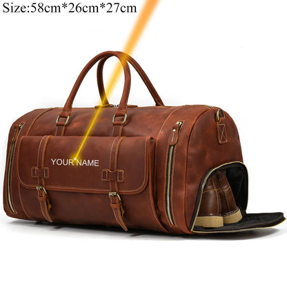Luufan Genuine Leather Men's Travel Bag With Shoe Pocket Retro Crazy Horse Leather Big Capacity Luggag Bag Business Trip Handbag