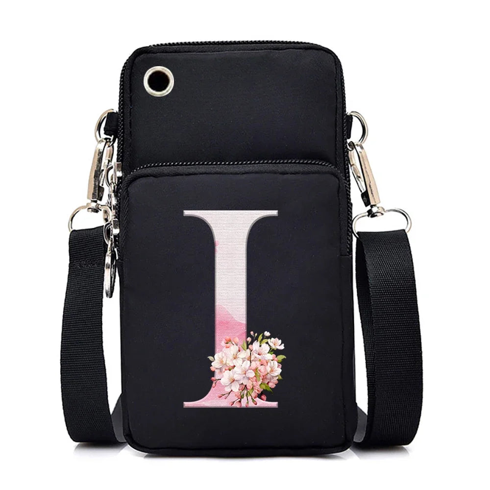 Women‘s Messenger Bag Small Handbag Crossbody Shoulder Wallet for Phone Sakura 26 Alphabet Print Coin Purse Ladies Card Holder