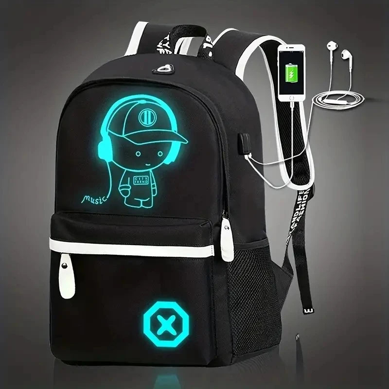 Cool Luminous Backpack Sets Music Boys Women Men USB Outerdoor Laotop Backpack Teens School Bags Capacity Travel Mochilas