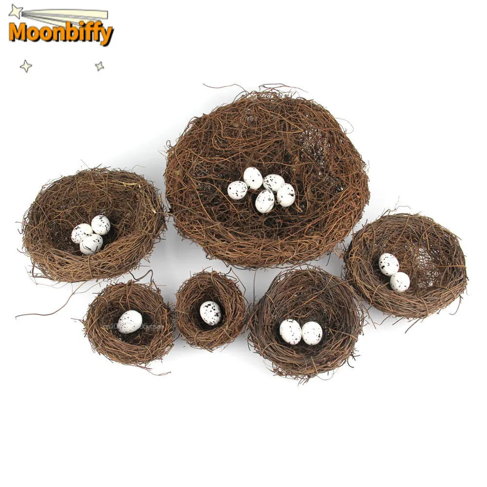 Bird Cage Round Rattan Bird Nest Easter Handmade DIY Craft Vine Simulation Bird Nest Egg Decor Props Home Garden Window Display