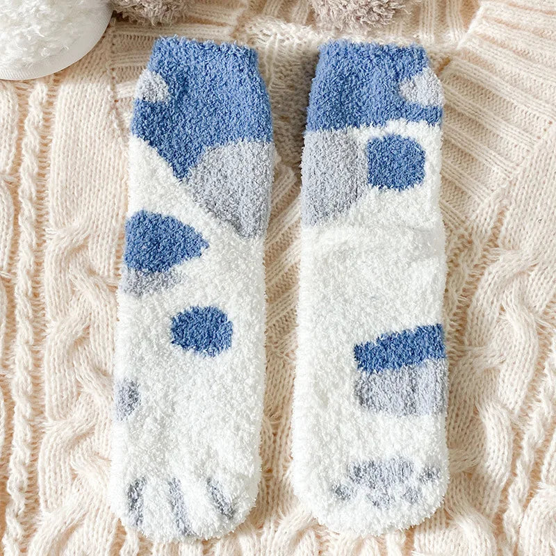 秋冬用コーラルベルベットソックス かわいい猫の爪ソックス レディース 子供 女の子 ミドルチューブ 厚手スリープソックス ホームフロアソックス