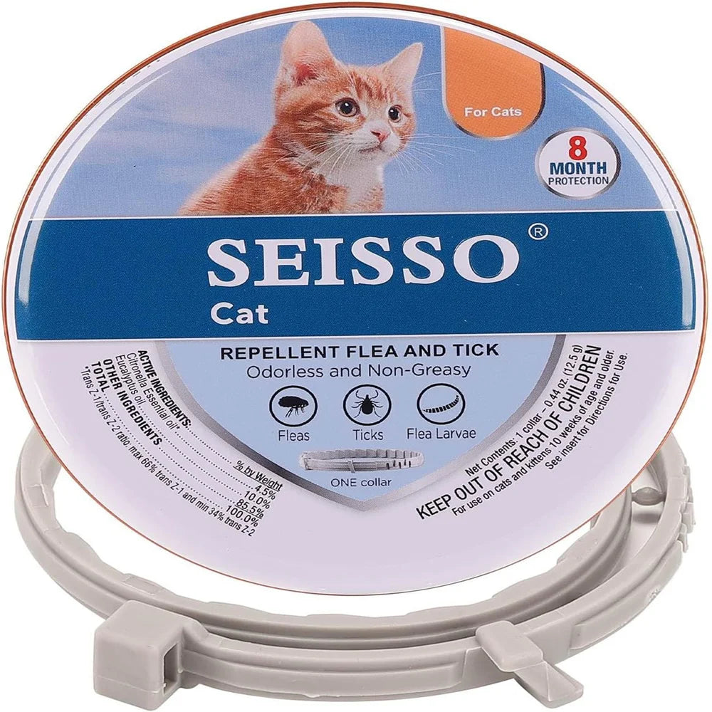 SEISSO Antiparasitic Collar for Dogs 8 Months of Protection Collar Protects Dogs and Cats from Fleas  Lice Mosquitoes Larvae