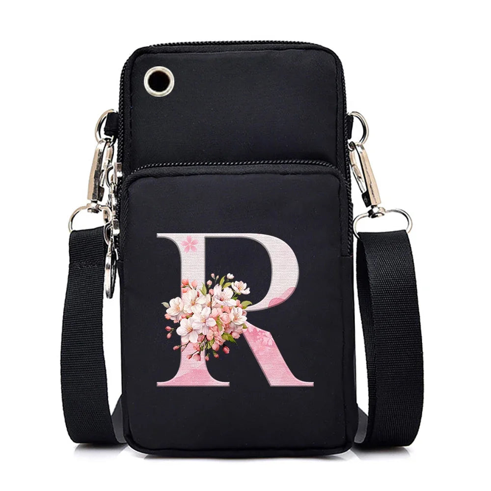 Women‘s Messenger Bag Small Handbag Crossbody Shoulder Wallet for Phone Sakura 26 Alphabet Print Coin Purse Ladies Card Holder