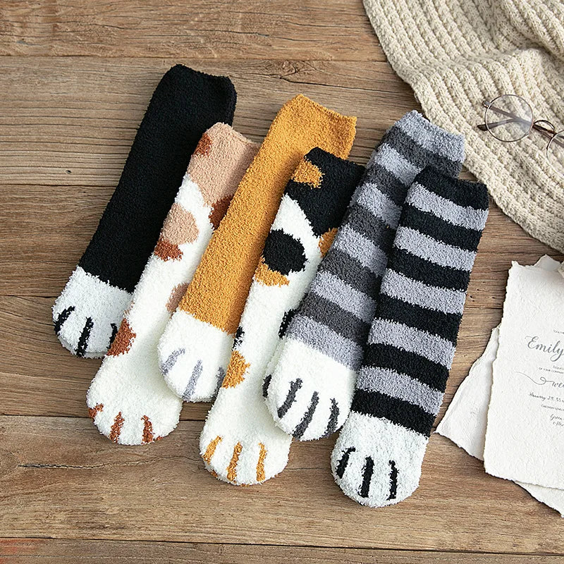 秋冬用コーラルベルベットソックス かわいい猫の爪ソックス レディース 子供 女の子 ミドルチューブ 厚手スリープソックス ホームフロアソックス