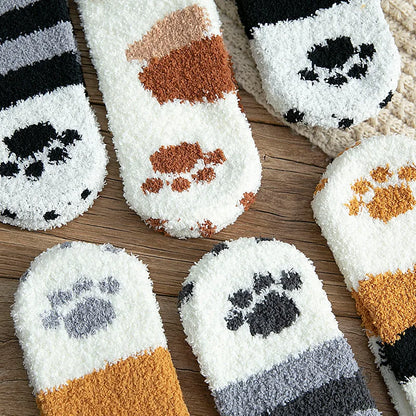 秋冬用コーラルベルベットソックス かわいい猫の爪ソックス レディース 子供 女の子 ミドルチューブ 厚手スリープソックス ホームフロアソックス