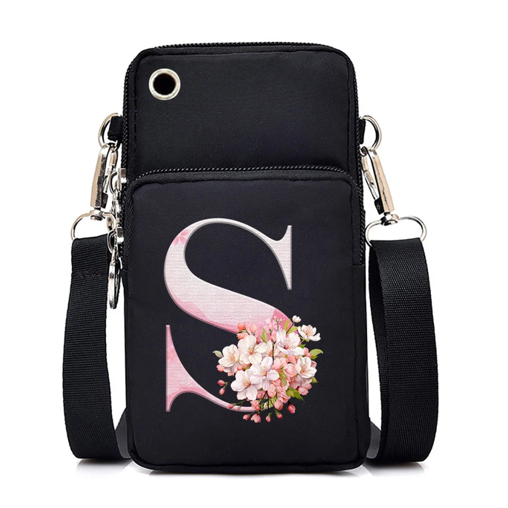 Women‘s Messenger Bag Small Handbag Crossbody Shoulder Wallet for Phone Sakura 26 Alphabet Print Coin Purse Ladies Card Holder