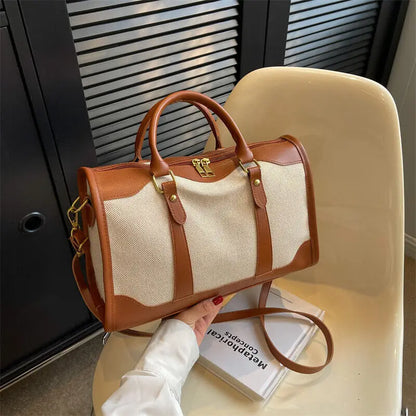 ISKYBOB Women Travel Storage Handbag Vintage Fitness Luggage Bag Single Shoulder Crossbody Bag Large Nylon PU Leather Bag 2023