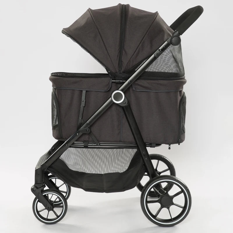 Luxury Pet Stroller Detachable and Folding Carrier Small Medium Dogs And Cats Trailer with Steel Pipe PC505 Large  Storage Bag