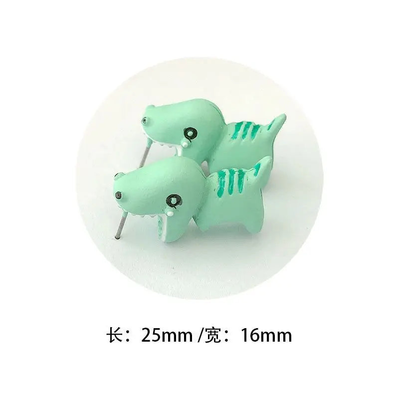 2pcs/1pair Animal Cartoon Stud Earring For Women Cute Dinosaur Little Dog Whale Clay Bite Ear Jewelry Funny Gifts Fashion
