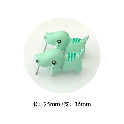 2pcs/1pair Animal Cartoon Stud Earring For Women Cute Dinosaur Little Dog Whale Clay Bite Ear Jewelry Funny Gifts Fashion