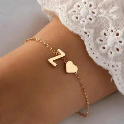 Fashion English Initial Letter Heart Bracelet DIY Personalized Name Bracelets Girls Women Anniversary Jewelry Gifts