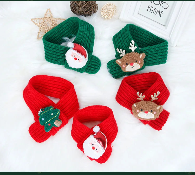 New Pet Knitted Christmas Scarf Cat Dog Yarn Cartoon Elk Snowman Warm Plush Hat Set Dog Accessories for Small Dogs