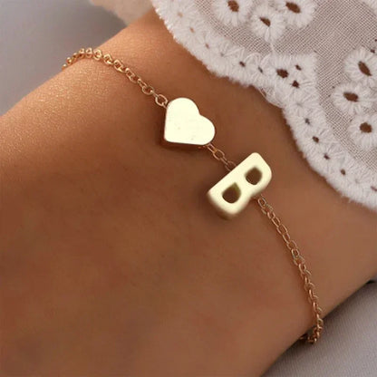 Fashion English Initial Letter Heart Bracelet DIY Personalized Name Bracelets Girls Women Anniversary Jewelry Gifts
