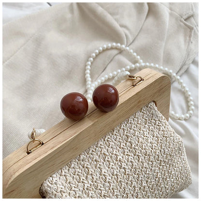 Design Woven Straw Clip Handbags and Purses Shouler Crossbody Bags for Women New Vintage Summer Beach Ladies Messenger Bags