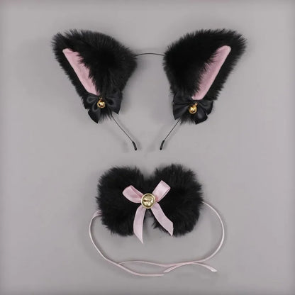 Cat Ear Bow Headband Necklace Cat Claw Gloves Cosplay Plush Bell Hairband Women Girl Masquerade Party Headwear Hair Accessories