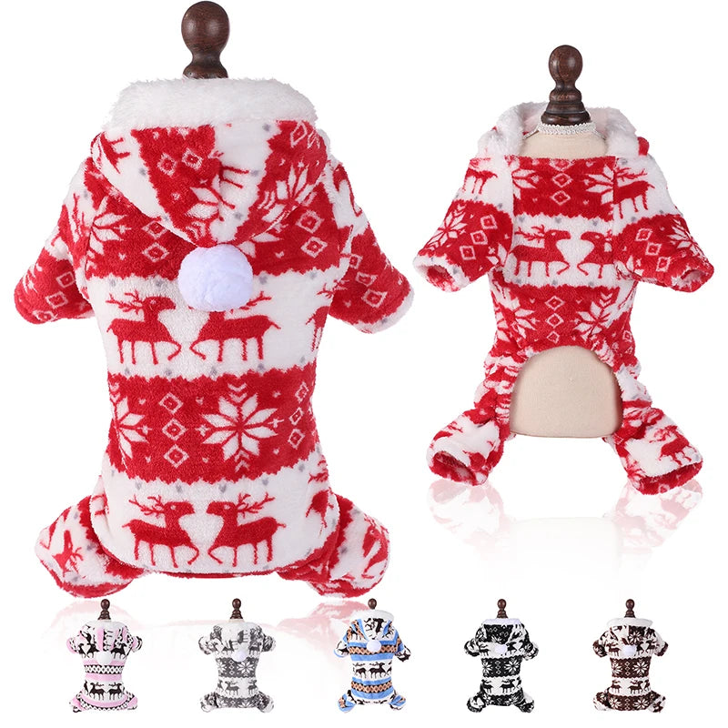 Winter Dog Christmas Jumpsuit Clothes Warm Plush Pet Pajamas for Small Medium Dogs Cats Overalls Puppy York Chihuahua Onesies