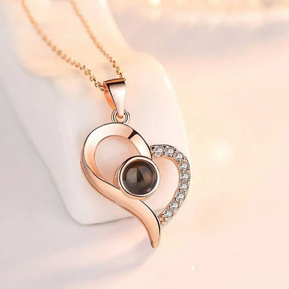 Love Heart Necklace 100 Languages I Love You Projection Pendant Jewelry For Mom Girlfriend Birthday Christmas Romantic Gifts