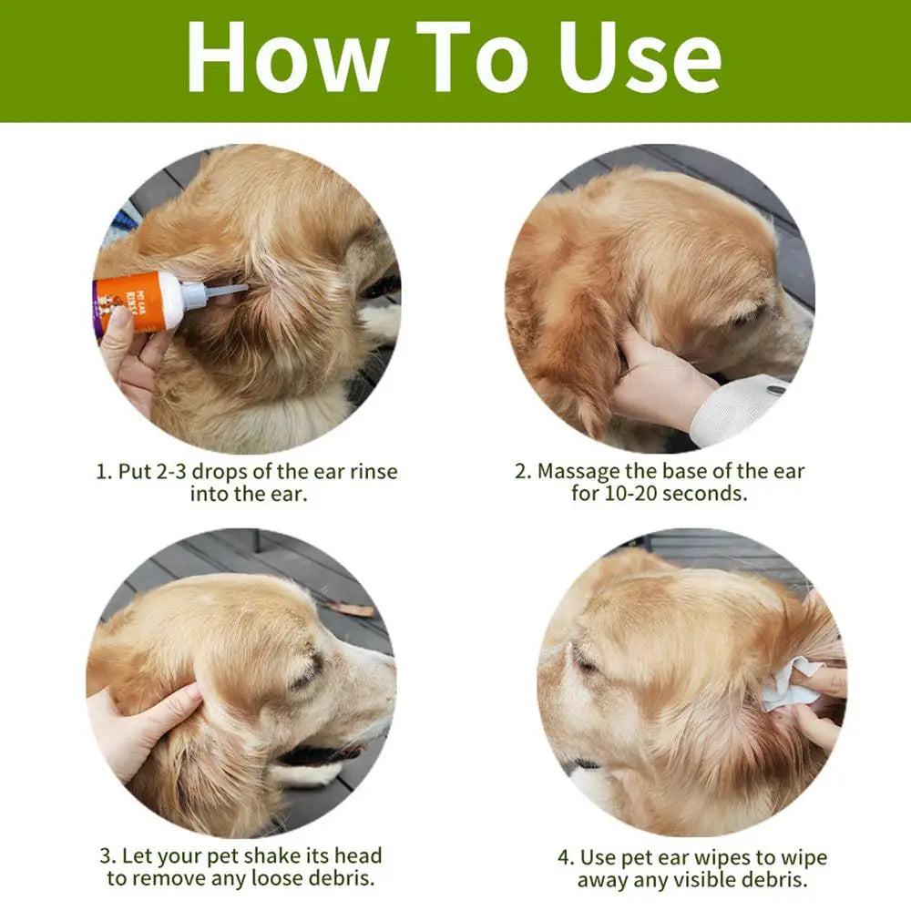 Pet Ear Cleaner 100X Puppy Ear Drops Cleaning Wipes Set Descaling Liquid 60ml For Home Travel Pet Care Supplies For Itch Relief