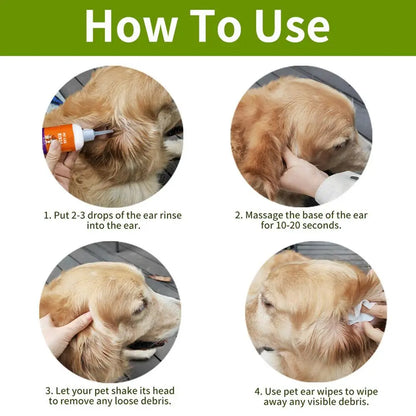 Pet Ear Cleaner 100X Puppy Ear Drops Cleaning Wipes Set Descaling Liquid 60ml For Home Travel Pet Care Supplies For Itch Relief