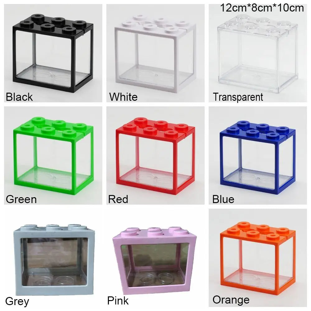 Plastic Betta Fish Tank LED Lamp Micro-Landscape Building Block Aquarium Turtle Pet Fighting Fish Cylinder Breeding Box