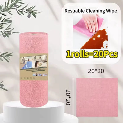 20個/ロール 再利用可能クリーニングワイプ 家庭用キッチンクロス マイクロファイバータオルロール ディッシュラグ ウォッシュペーパータオル交換用