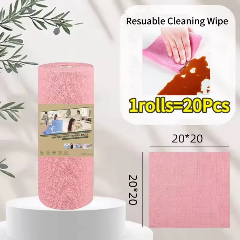 20個/ロール 再利用可能クリーニングワイプ 家庭用キッチンクロス マイクロファイバータオルロール ディッシュラグ ウォッシュペーパータオル交換用