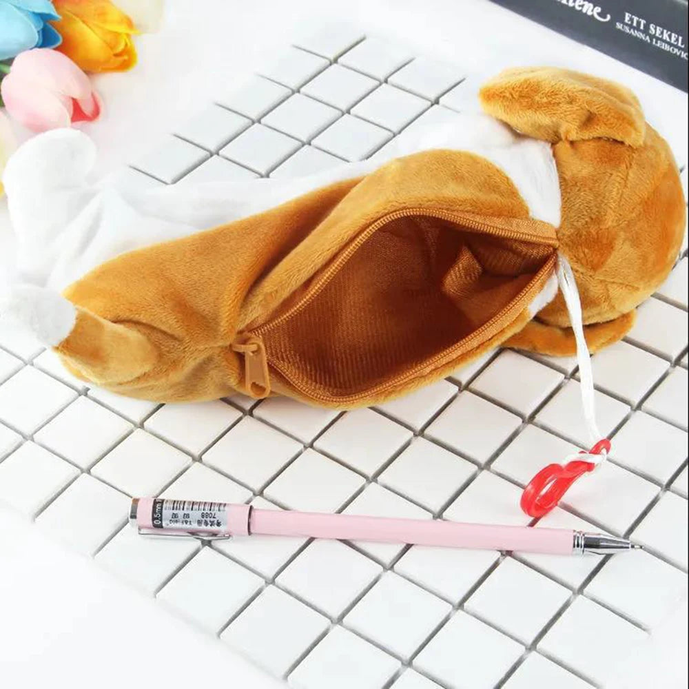 Cartoon Plush Dog Pencil Bag Kawaii Stationery Items Back to School Supplies Cute Pencil Pouch Pencil Case